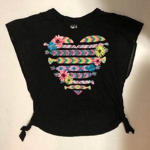 JUSTICE black heart embroidered shirt w/ ties